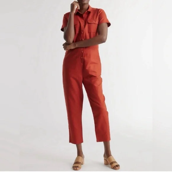 Quince Orange Short-Sleeve Utility Jumpsuit - Picture 2 of 4